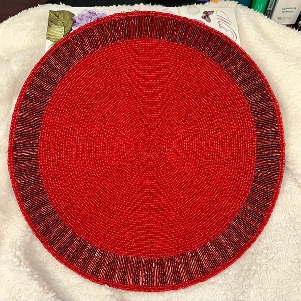 One Shimmery Light Red Evelina Holiday Beaded 15” Placemat